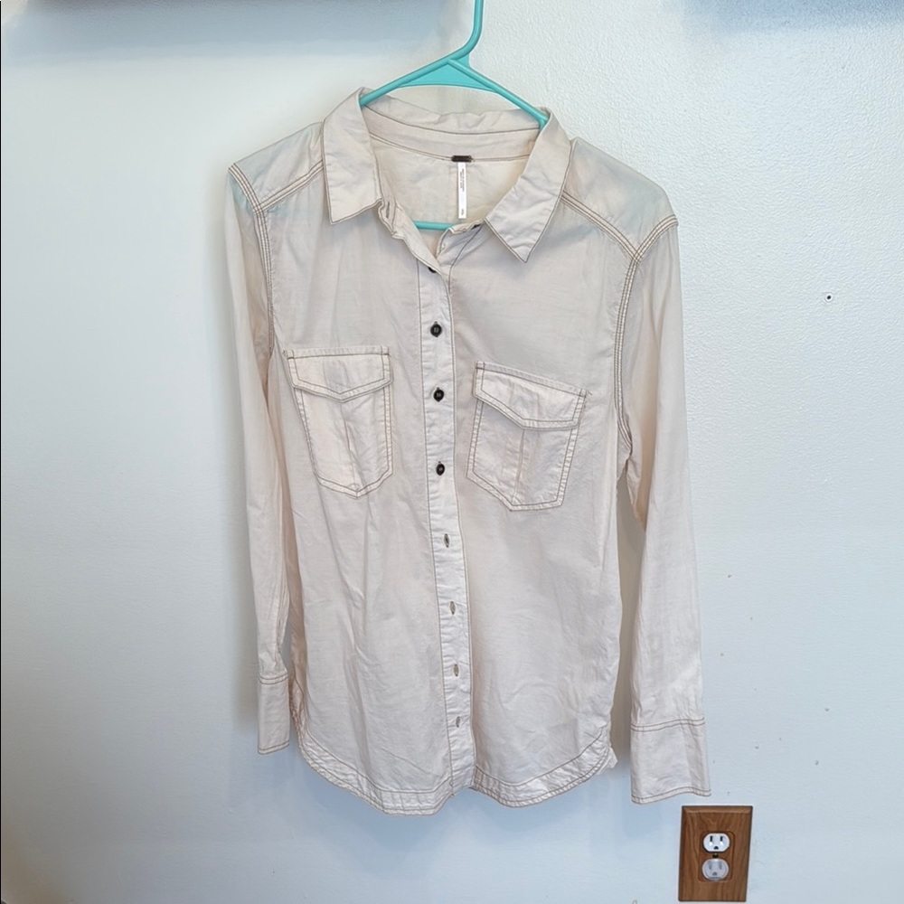 Free People Western Cream Button-Up Shirt size Small